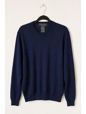 Toscano Made in Italy Navy Cotton Rayon Knit Sweater Men's Size M Crew Neck
